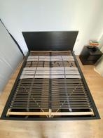Lit IKEA Malm 160x200 avec tiroirs + sommier + table de nuit, Enlèvement, 200 cm, Bois, Deux personnes