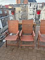 Vier terras stoelen met kussens, Tuin en Terras, Ophalen, Gebruikt, Hout, Verstelbaar