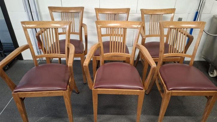 Promo! 8 stoel met lederen zitting, Maison & Meubles, Chaises, Utilisé, Rouge, Enlèvement