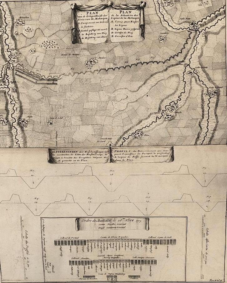 PLAN de la Situation des Lignes de la Mehaigne - 1729, Antiquités & Art, Art | Eaux-fortes & Gravures, Enlèvement ou Envoi