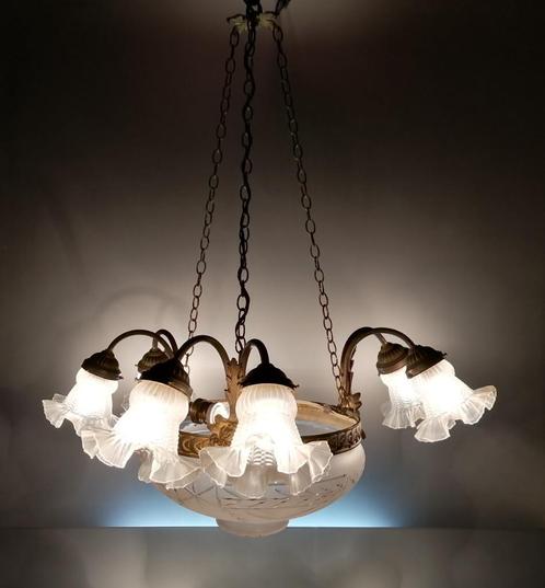 19e eeuwse Franse verguld bronzen kroonluchter., Antiek en Kunst, Antiek | Verlichting, Ophalen