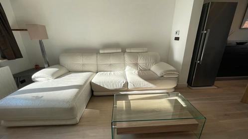 Comfortabele witte lederen hoeksalon, Huis en Inrichting, Zetels | Complete zithoeken, Zo goed als nieuw, Leer, Ophalen