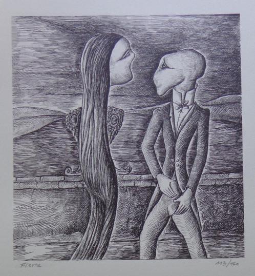 ARMAND SIMON / SURREALISME / ZW-W LITHO / 66x50cm / SIG, Antiek en Kunst, Kunst | Litho's en Zeefdrukken, Ophalen of Verzenden