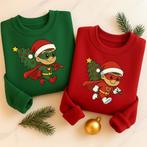 Sweat-shirt de Noël rouge vert avec enfant chibi super-héros, Envoi, Neuf