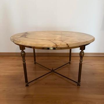 Vintage Salontafel Rond Onyx Marmer Messing Onderstel beschikbaar voor biedingen