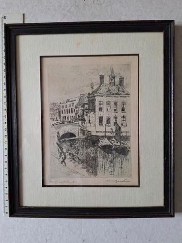 Mooie ets van Henri Geertsen "Maassluis" beschikbaar voor biedingen