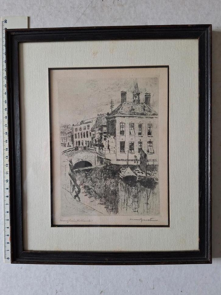 Mooie ets van Henri Geertsen "Maassluis", Antiek en Kunst, Kunst | Etsen en Gravures, Ophalen of Verzenden