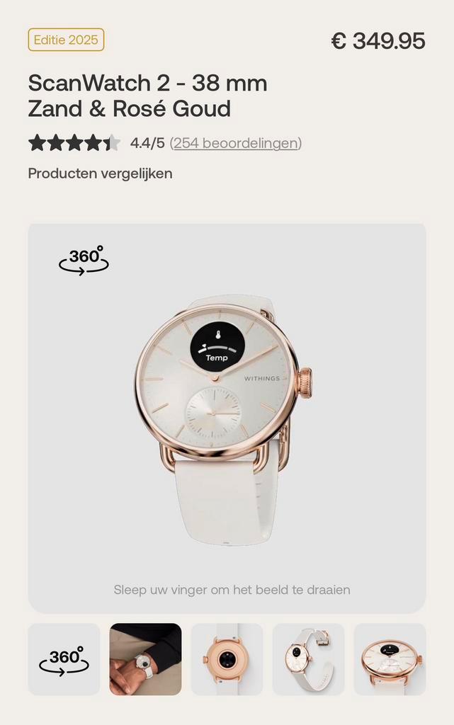 Withings scanwatch 2 38mm, Handtassen en Accessoires, Horloges | Dames, Zo goed als nieuw, Ophalen