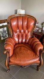 4 lederen fauteuils, Ophalen, Gebruikt, Hout
