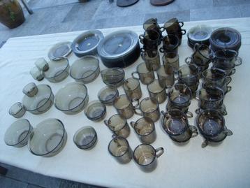 vaisselle vintage (verre fumé) 115 pcs, Enlèvement
