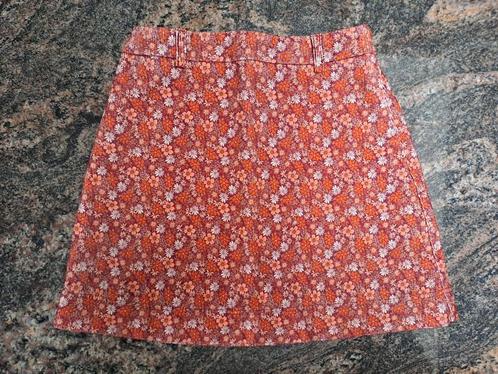 Mt 140 Bordeaux ribfluwelen rok witte en oranje bloemen, Kinderen en Baby's, Kinderkleding | Maat 140, Zo goed als nieuw, Meisje