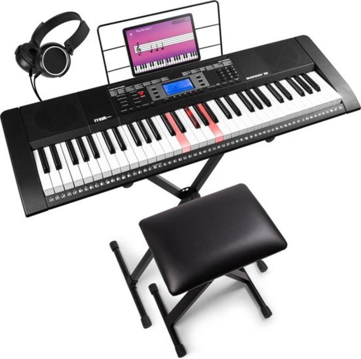 Keyboard Piano Set met zitje & standaard & hoofdtelefoon enz, Muziek en Instrumenten, Keyboards, Nieuw, 61 toetsen, Aanslaggevoelig