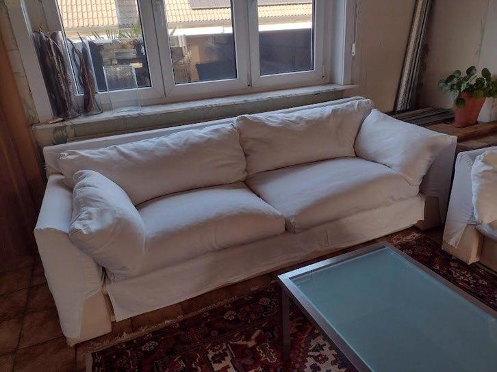 Siège/canapé en tissu blanc x 2 pièces pour 3-6 personnes, Maison & Meubles, Canapés | Coins salons complets, Utilisé, Bois, Tissus