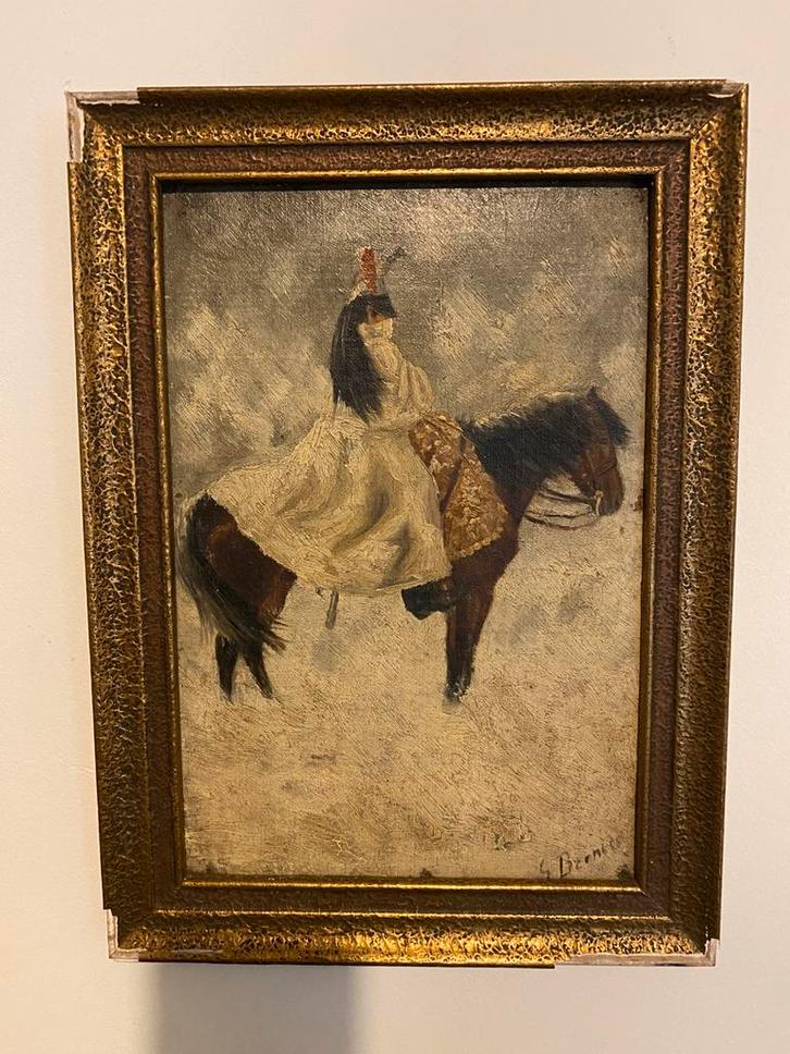 Geo Bernier, Franse soldaat te paard in de sneeuw, Antiek en Kunst, Kunst | Schilderijen | Klassiek, Ophalen of Verzenden