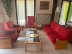 Retro Scandinavische salon in eik met rode stoffering, Ophalen, Zo goed als nieuw, Hout, Retro scandinavisch