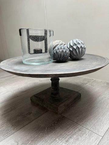 Plateau Hout XL op voet Ø50 grey-brown finish Landelijk beschikbaar voor biedingen