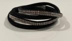 Zwarte armband met strass, Handtassen en Accessoires, Armbanden, Gebruikt, Wit, Leer, Ophalen of Verzenden