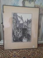 houtskooltekening Nivelles Nijvel La Thines le yaya  1952, Ophalen of Verzenden