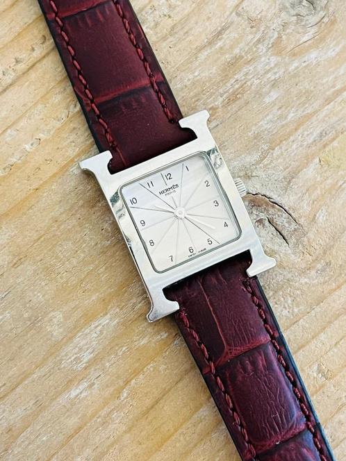 Vintage Hermes "H" heure horloge, Handtassen en Accessoires, Horloges | Dames, Gebruikt, Polshorloge, Overige merken, Staal, Leer