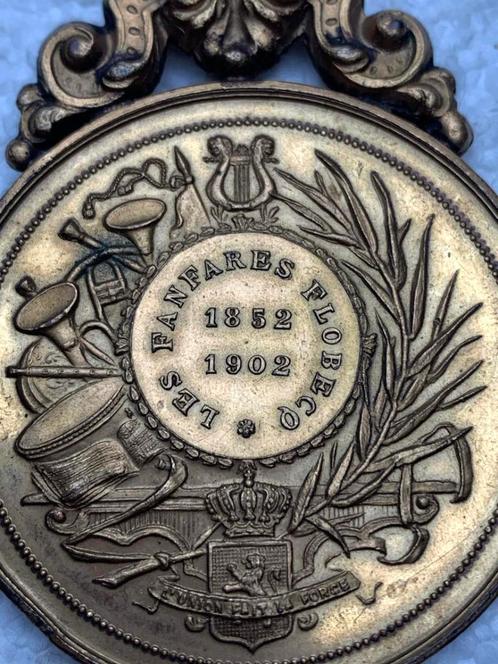 Medaille, penning Fanfares Flobecq 1852-1902, LEOPOLD-II, Timbres & Monnaies, Pièces & Médailles, Autres matériaux, Enlèvement ou Envoi