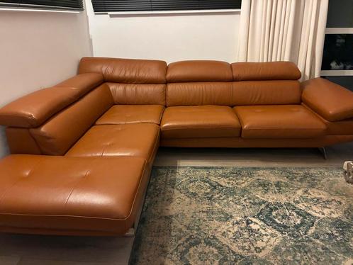 Lederen hoeksalon, Huis en Inrichting, Zetels | Complete zithoeken, Gebruikt, Leer, Ophalen