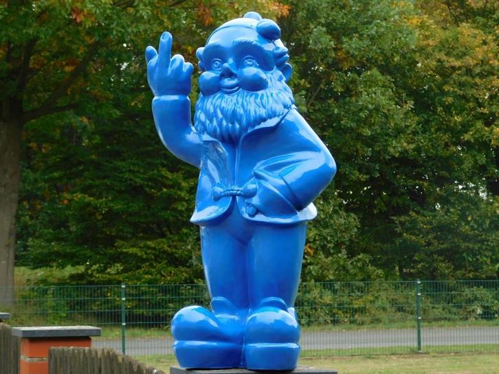 Tuinkabouter Middelvinger XL - 80 cm - Blauw - Polystone, Verzamelen, Beelden en Beeldjes, Ophalen of Verzenden