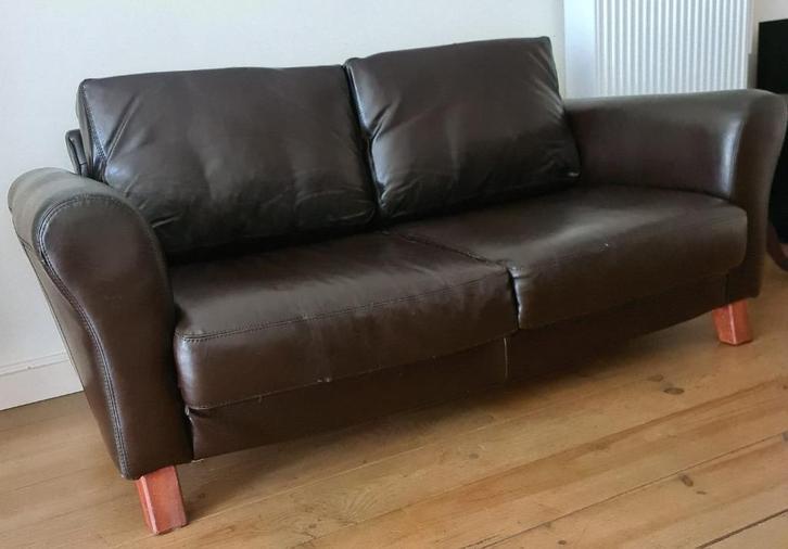 Leren Bank - donkerbruin, Huis en Inrichting, Zetels | Zetels, Zo goed als nieuw, Rechte bank, Tweepersoons, 150 tot 200 cm, 75 tot 100 cm