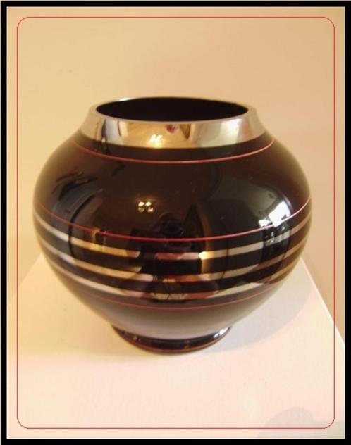 VINTAGE 40' : vaas in >>> BOOMS GLAS <<< Rode zilver details, Antiquités & Art, Antiquités | Vases, Enlèvement