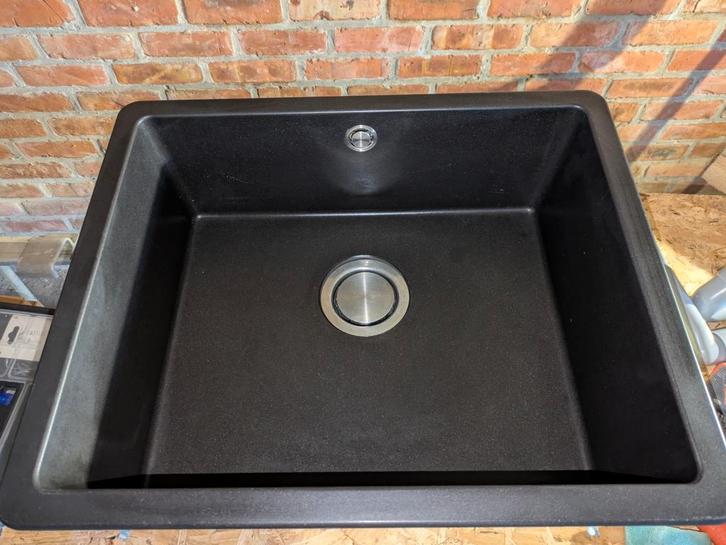 IKEA Inbouwspoelbak, zwart kwartscomposiet met sifon, Huis en Inrichting, Keuken | Keukenelementen, Zwart, Ophalen