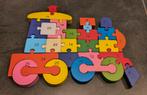 Houten puzzel trein met letters en cijfers, Ophalen, Zo goed als nieuw