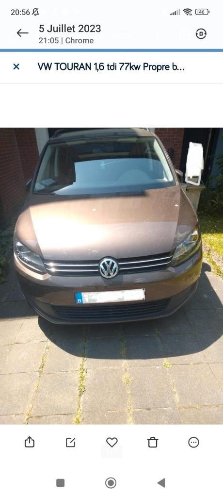 VW Touran 1.6 tdi bluemotion, 77kw, 105ch, Autos, Volkswagen, Particulier, Touran, ABS, Phares directionnels, Régulateur de distance