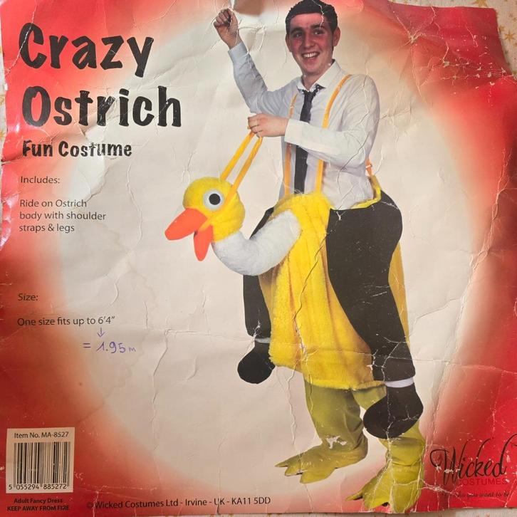 UNIEK Struisvogel verkleedpak, Hobby en Vrije tijd, Feestartikelen, Zo goed als nieuw, Kostuum, Ophalen of Verzenden