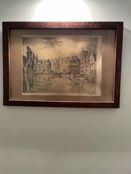 Oude tekening GENT, Antiek en Kunst, Kunst | Tekeningen en Fotografie, Ophalen