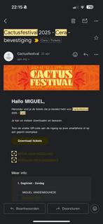 Cactusfestival 13/7/25 zondag, Tickets en Kaartjes, Eén persoon