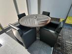 Teak houten tuintafel met 4 stoelen op wieltjes, Ophalen of Verzenden, Gebruikt