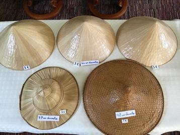 5 Chinese stro en bamboe hoeden beschikbaar voor biedingen