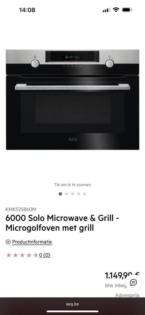 Inbouw microgolf + grillfunctie AEG, Elektronische apparatuur, Ovens, Nieuw, Inbouw, Grill, Microgolffunctie, Ophalen