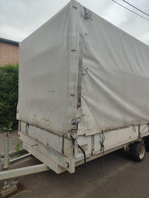 Dubbelassige aanhangwagen met dekzeil, Auto diversen, Aanhangers en Bagagewagens, Gebruikt, Ophalen