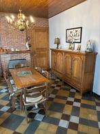 Massief eiken eetplaats met barkast, Huis en Inrichting, Ophalen, Gebruikt, 6 tot 8 stoelen