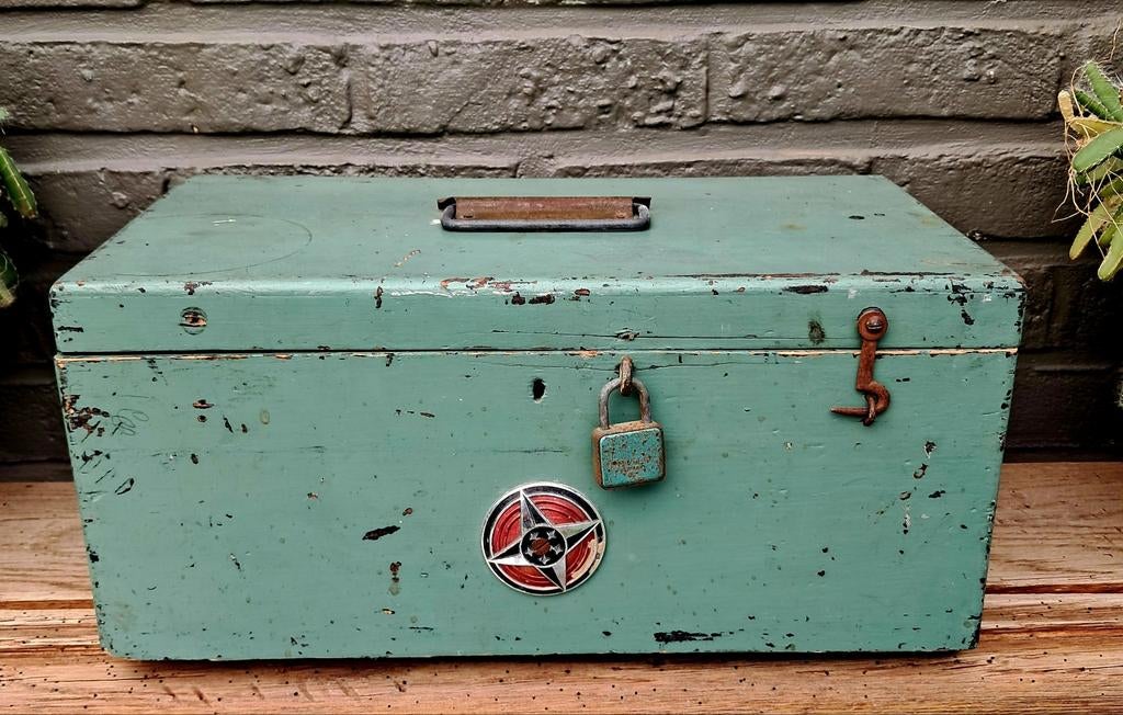 Uniek, vintage houten opbergkistje, Antiek en Kunst, Curiosa en Brocante, Ophalen of Verzenden