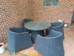 Tuintafel met 6 stoelen (riet, donker grijs), Jardin & Terrasse, Ensembles de jardin, Enlèvement, Utilisé, Salons de jardin