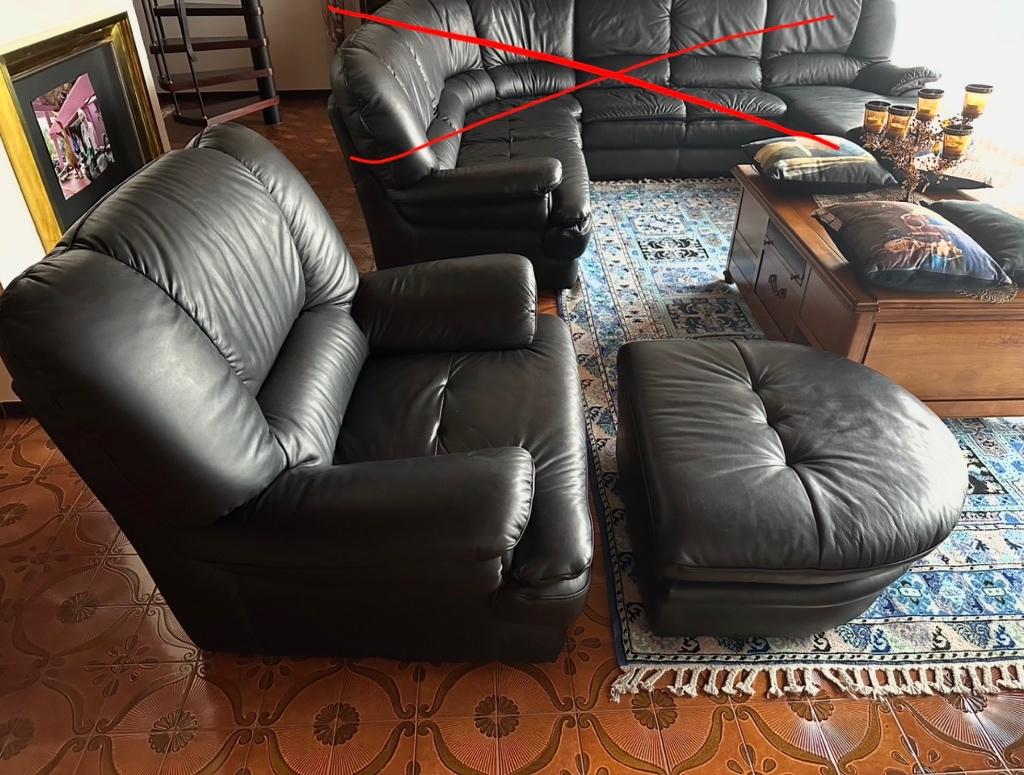 Fauteuil relax en cuir noir avec son repose-pied, Maison & Meubles, Comme neuf, Enlèvement, Cuir, 75 à 100 cm
