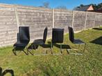 4 zwarte lederen stoelen, Tuin en Terras, Ophalen
