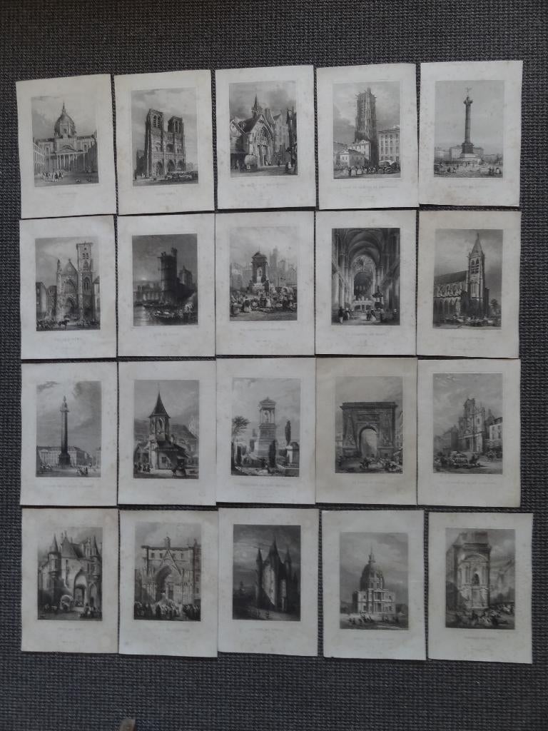 20 staalgravures , Vues de Paris, ca 1840, Verzenden, Architectuur, Gravure
