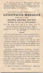 Gesneuvelde 40/45  Ludovicus Meesens Zeelhem 13.5.40, Collections, Images pieuses & Faire-part, Enlèvement