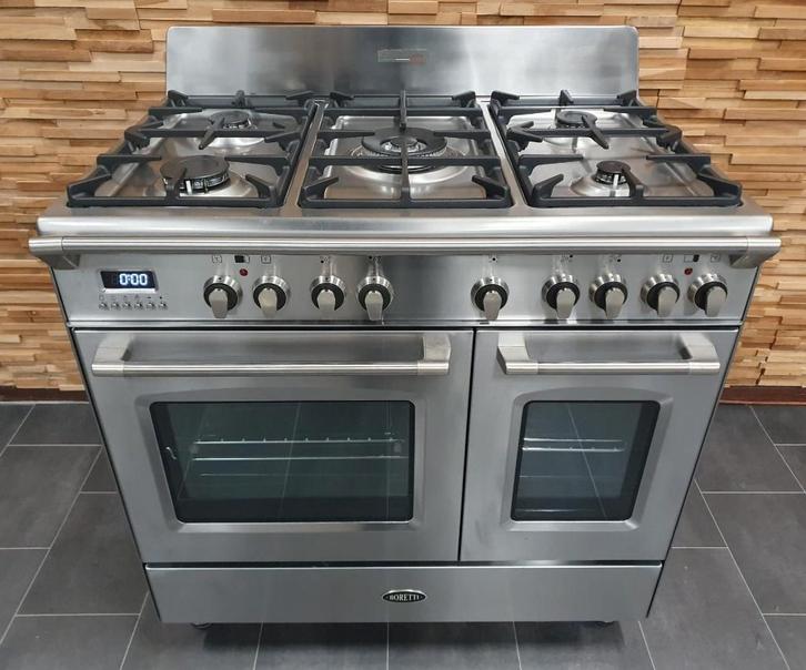 🔥Luxe Boretti Fornuis 90cm RVS 5 pitten 2 ovens, Elektronische apparatuur, Fornuizen, Zo goed als nieuw, Vrijstaand, Gas, 5 kookzones of meer