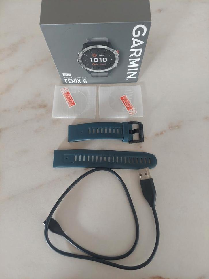 Garmin Fenix 6 Solar – Goede staat – Met doos + 2 scree, Handtassen en Accessoires, Smartwatches, GPS, Hartslag, Waterdicht, Ophalen of Verzenden