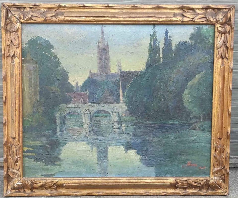 Huile sur toile bruges signe Fernand lienaux, Antiquités & Art, Enlèvement ou Envoi