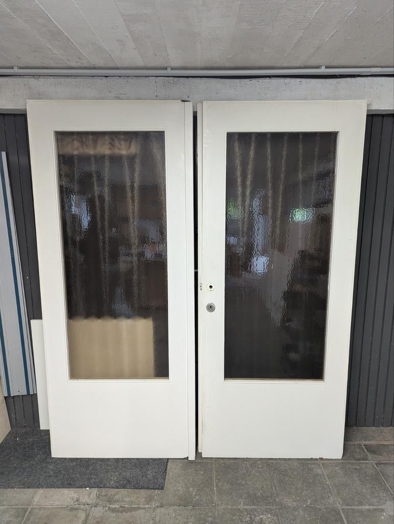 Dubbele binnendeur met glas, Doe-het-zelf en Bouw, Deuren en Vliegenramen, Ophalen, Gebruikt, Binnendeur, Minder dan 200 cm