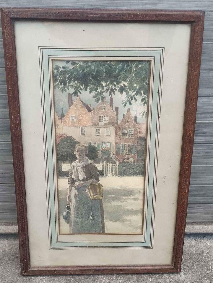 Gravure aquarelle signe Amédée lynen, Antiquités & Art, Art | Eaux-fortes & Gravures, Gravure, Enlèvement ou Envoi